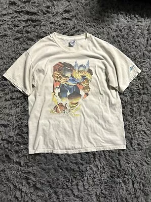 Vintage Mighty Thor T Shirt Marvel Comics Size L Graphitti White Hanes • $65