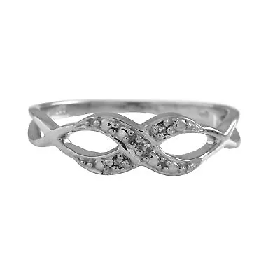 Infinity Stackable Ring Natural Diamond 14K White Gold Plated Sterling 0.02 Ct • $59.09