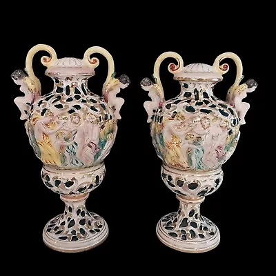 Vintage Pair Capodimonte Italy Italian Porcelain Lamp Bases Bacchus Dionysus • $75