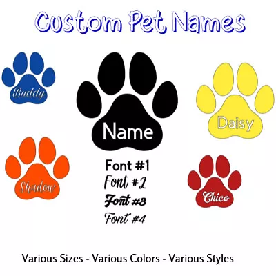 Custom Name Paw Sticker Vinyl Decal - Dog Cat Pet Puppy Love Wall Decor Car • $3.95