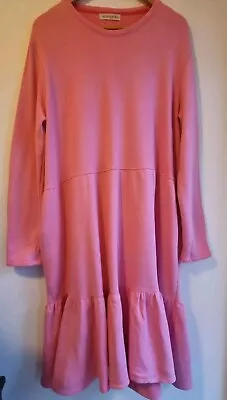 Alessandra Ladies Cotton French Terry Pink Maxi Dress With Pockets Size M 10 12 • $39.95