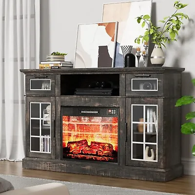 Tall Farmhouse TV Stand W/23  Electric Fireplace Wood Drawers For Tvs Up To 65  • $189.98