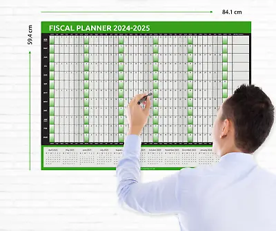 FISCAL 2024 - 2025 A1 Size Full Year Wall Planner Calendar Home Office Work A1 • £3.89