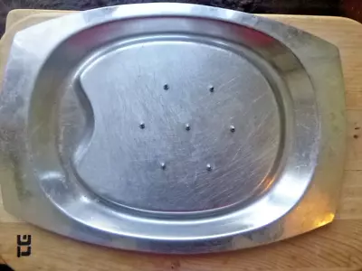 Stainless Steel Pronged Large Meat Carving Tray  70's 14  Long Catch Meat Juice • £4.99