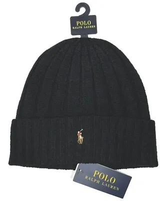 Mens Polo Ralph Lauren Wool Blend Black Beanie Cap Embroidered Pony Logo Pp0054 • $29.98