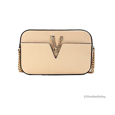 Versace Virtus Small Beige Grainy Calf Leather Camera Bag Crossbody • $895.36