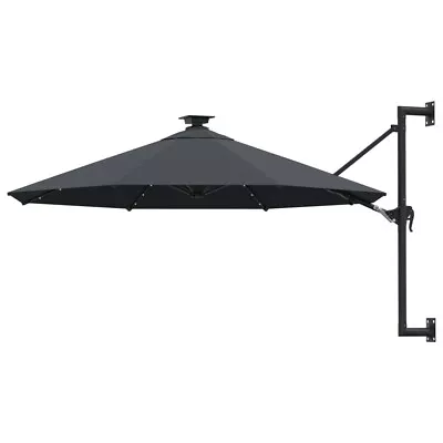 Garden Parasol With Led Lights Wall-mounted Solar Power Sun Umbrella Crank Tilt • £144.90