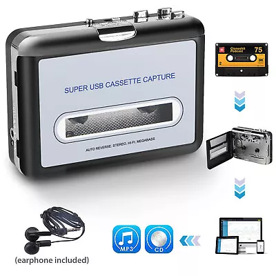 Portable USB Cassette Capture Tape To MP3 Converter Music Audio Recorder Walkman • $22.98