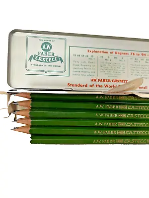 NEW OLD STOCK Vintage A.W. Faber Castell German Pencils 12Pk In Tin Case 8H • $19.49