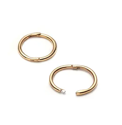 18ct Gold On Silver Hinged Sleeper Hoop Earrings. 10mm Piercing Sleepers Unisex • £9.99