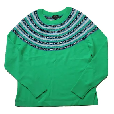 NWT J.Crew Fair Isle Cashmere Crewneck Sweater In Neon Emerald Pullover XS • $120