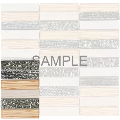 Champagne Wave White Oak Marble Mosaic Tile Stacked Kitchen Shower Backsplash • $2.99