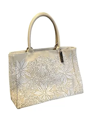 Oscar De La Renta Floral Lace Canvas Handbag BOHO Beach Everyday Tote Bag • $45.95