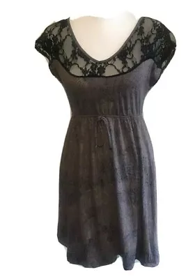 Ventti Junior Size L Brown Gold Dress Short Sleeves Black Lace At Neck Pull On • $15