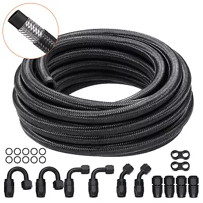 VEVOR 6AN 20 FT Fuel Line Kit Stainless Steel Nylon Braided 12 Hose End Fitting • $52.99