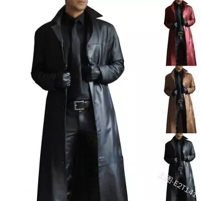 New Men's Faux Leather Long Jackets PU  Lapel Over The Knee Coat Casual Outwear • $31.25