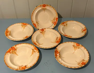 Art Deco Swinnertons Hampton Ivory Orange Breakfast Bowl Dessert Dishes • £20