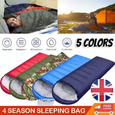 4 Season Single Sleeping Bags Camping Rectangular Envelope Zip Up Kids Adult • £15.59