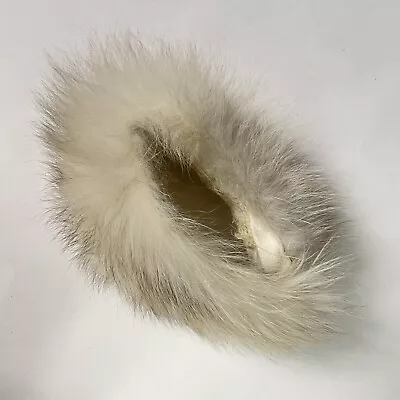 Vintage Fur Muff Hand Warmer Ivory White Brown Tipped Genuine Gorgeous  10”X 7” • $14.95