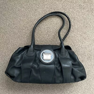 Jasper Conran Black Leather Spacious Handbag With Chrome Tag And Inner Pockets • £4.99