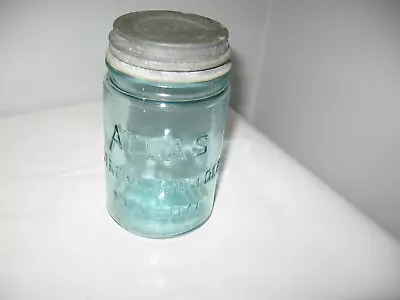 Vintage Blue Glass Atlas Strong Shoulder Mason Pint Canning Jar W Zinc Lid • $19