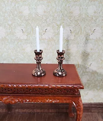 Dollhouse Tall Candlestick Holders With Candles Set Of 2 1:12 Scale Aged Copper • $7.15