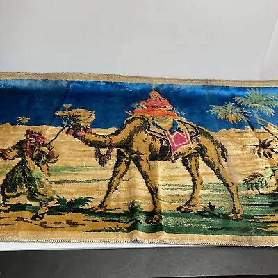 Middle Eastern Tapestry Egypt Camel Rider Pyramid Palm Tree Art Vtg￼ • $37.88