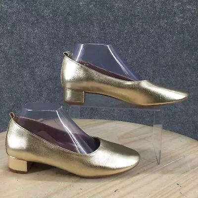 H&M Shoes Womens 7 Casual Slip On Metallic Loafer Gold Faux Leather Block Heels • $24.99