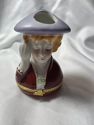 Lady Head Trinket Box Hinged Red White Blue Porcelain Head Vase • $15