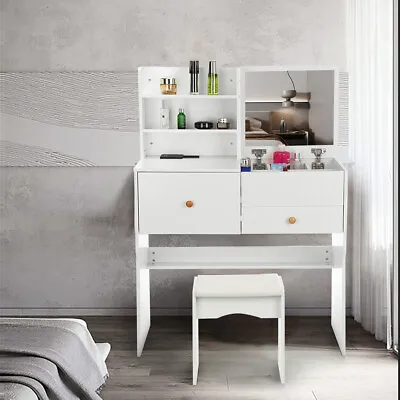 Dressing Table With Drawers Mirror Stool Kit Makeup Desk Vanity Table Furniture • £58.99