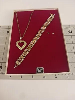 VTG Man Made Diamond Jewelry Set By  Royal Gems Bracelet Earring Necklace NIB • $99.99