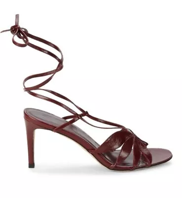 $60 • Buy NIB Staud Leather Flora Strappy Ankle Tie Sandal Rasberry Red - Size 39.5/ 9.5