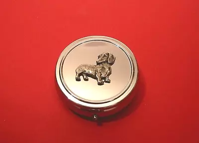 Dachshund Design Round Chrome Pill Box Dachshund Gift Dog Mum Dad Christmas Gift • £13.99