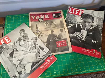 Yank VJ Paper & Life Magazine-lot Of 3-Aug & Nov 1945-pictures Stories Ads! • $6