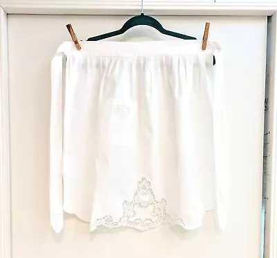 VTG Battenburg Lace Half Apron White Cotton Tie Waist Scalloped Edge Hostess  • $14