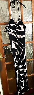 Ladies NEXT Jet BLACK & WHITE Carob BROWN ZEBRA STRIPED HALTER NECK MAXI Dress 8 • £2.50