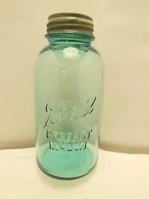 Vintage Aqua Blue 1/2 Gallon Ball Perfect Mason Fruit Jar W/ Zinc Cap #2 • $17.50