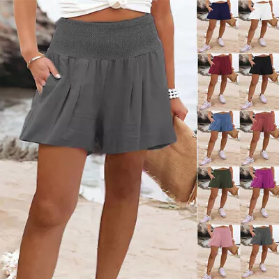 Womens Summer Ruffle Hot Pants Ladies Wide Leg Solid Shorts Skirt Plus Size • £8.89