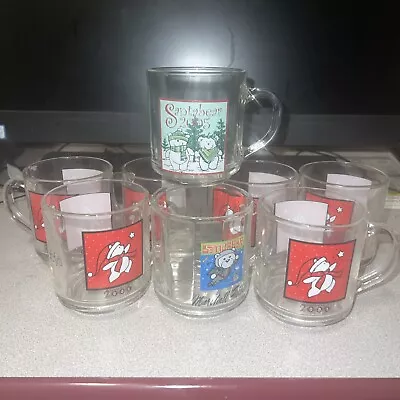 6 Macy’s  2005 06 & 07 Christmas Luminarc Holiday Mr Mrs Santabear Glass Mugs/8 • $9.99