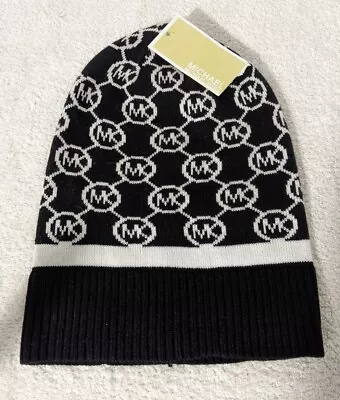 New NWT Michael Kors Jet Set MK Logo Beanie Women's Hat Black White One Size • $19.99