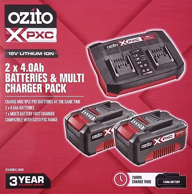 Ozito Power X Change PXC 18V Multi DUAL CHARGER & 2x 4Ah BATTERIES Battery Kit • $189