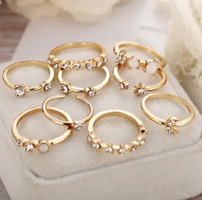 Mid Midi Above Knuckle Ring Band Gold Tip Finger Stacking 9Pcs Set • £3.99