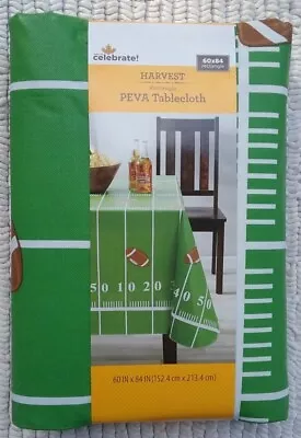 Football Field Yard Line Peva Vinyl Tablecloth 60” X 84” Green & White NEW • $9.99