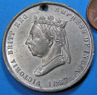 1887 Queen Victoria Medal 38 Mm Holed Commemoration Of Her Majesty's Jubilee • $18.29