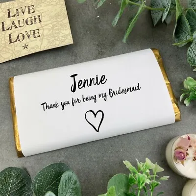 Personalised Bridesmaid Chocolate Bar Bridesmaid Thank You Gift Wedding  • £2.95