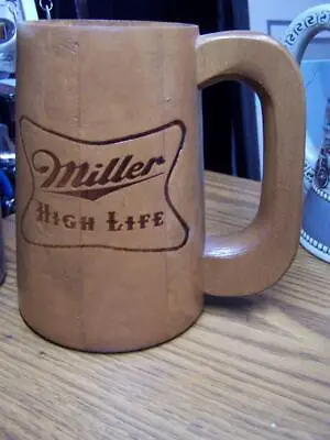 Rare Vintage  Miller High Life Beer Stein Carved Wood 6  With Liner Mint • $15