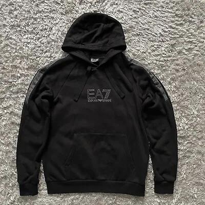 Emporio Armani EA7 Black Overhead Tape Logo Hoodie Mens Size S • £29.99