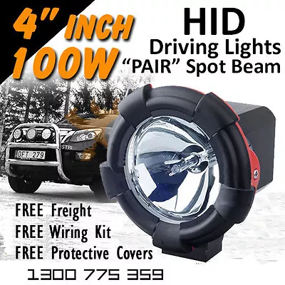 HID Xenon Driving Lights - Pair 4 Inch 100w Spot Beam 4x4 4wd Off Road 12v 24v • $258.41