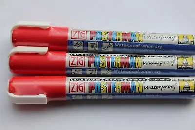 Pack Of 3 Red Zig Posterman PMA-30 Waterproof Art Sign Pens Medium 2mm Nib • £3.99