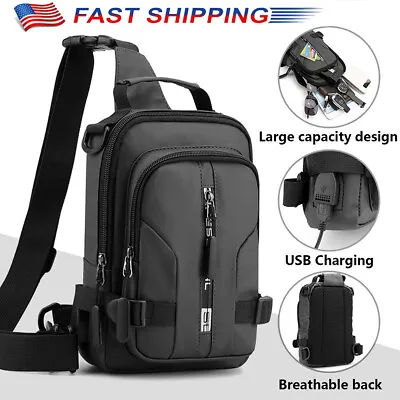 Men's Sling Crossbody Bag Anti-theft Chest Shoulder Messenger Backpack USB Port • $12.10